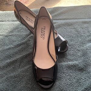 Franco Sarto Glossy Black Peep Toe Heels